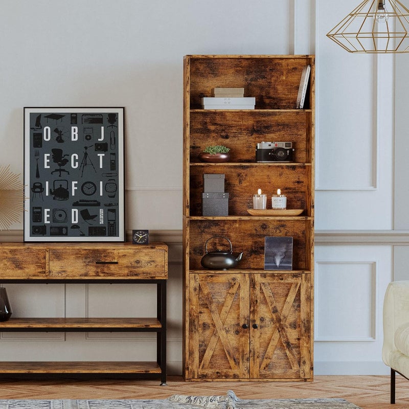 IRONCK Industrial Bookshelves and Bookcases with Doors Floor Standing 6 Shelf Display Storage Shelves 70 in Tall Bookcase for Home Office, Living Room - Image 3